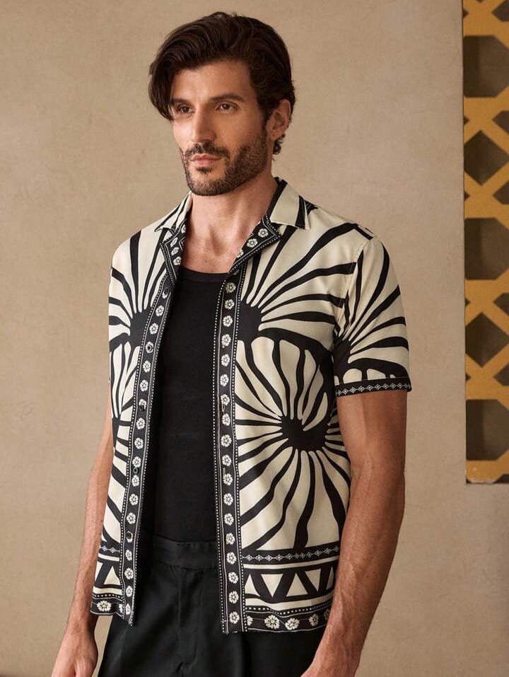 Uptown Funky woven pattern printed regular fit shirt